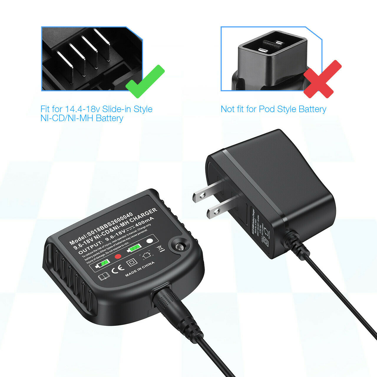NiCd NiMh Charger for Black & Decker 18V 12V 14.4V 9.6V battery NiCd NiMh Charger for Black & Decker 18V 12V 14.4V 9.6V battery